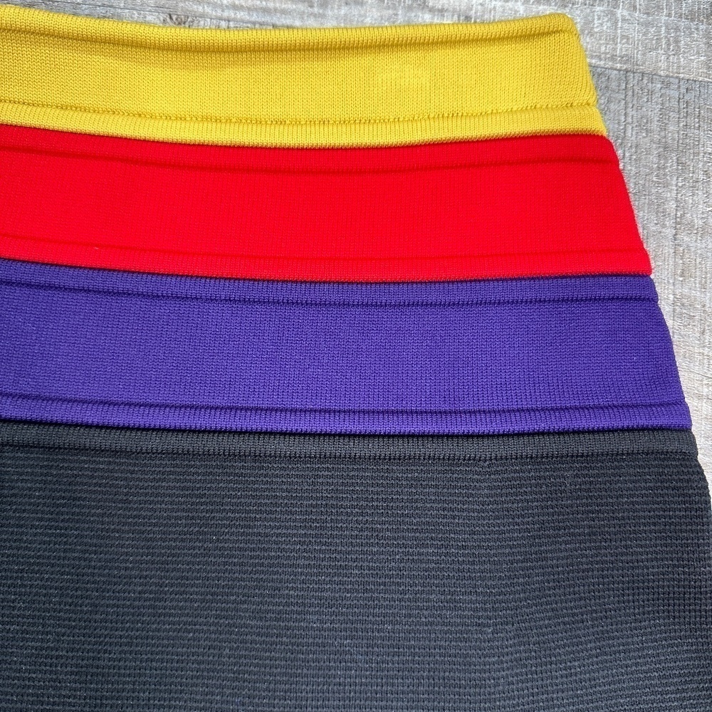 SONIA RYKIEL Black Knit A-Line Midi Skirt Women's Size XS Yellow/Red Waistband - Picture 3 of 8